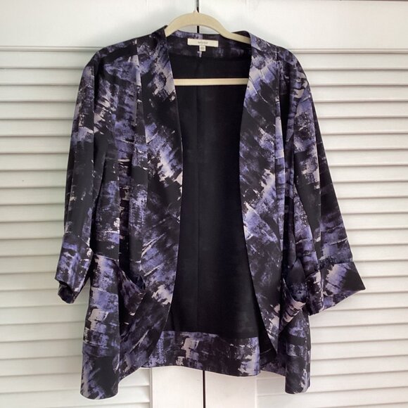Sejour Womens Open Front Kimono Jacket Size 18W Black & Purple Abstract Print - Picture 15 of 16